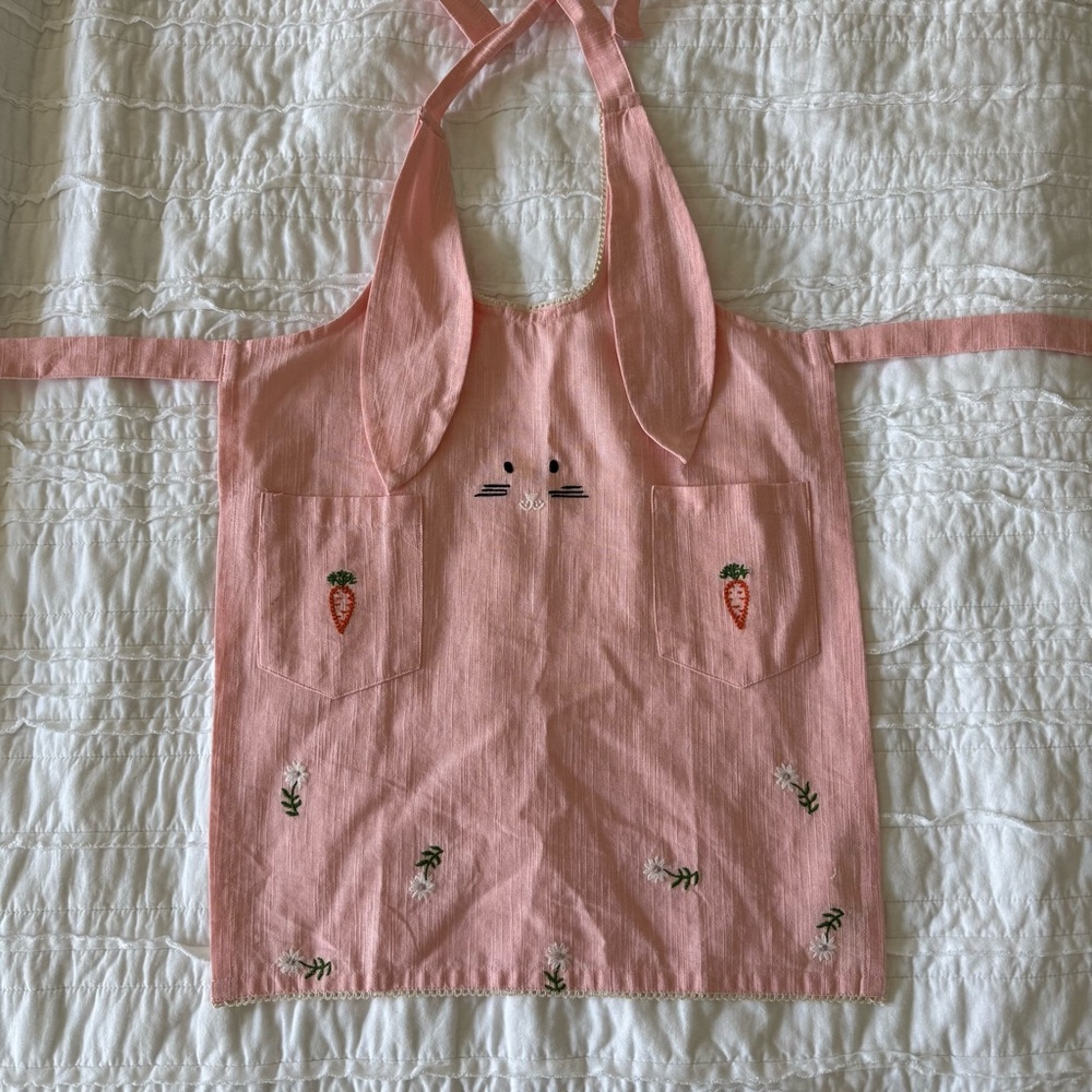 Sur La Table Pink Floral Embroidered Cotton Children’s Apron